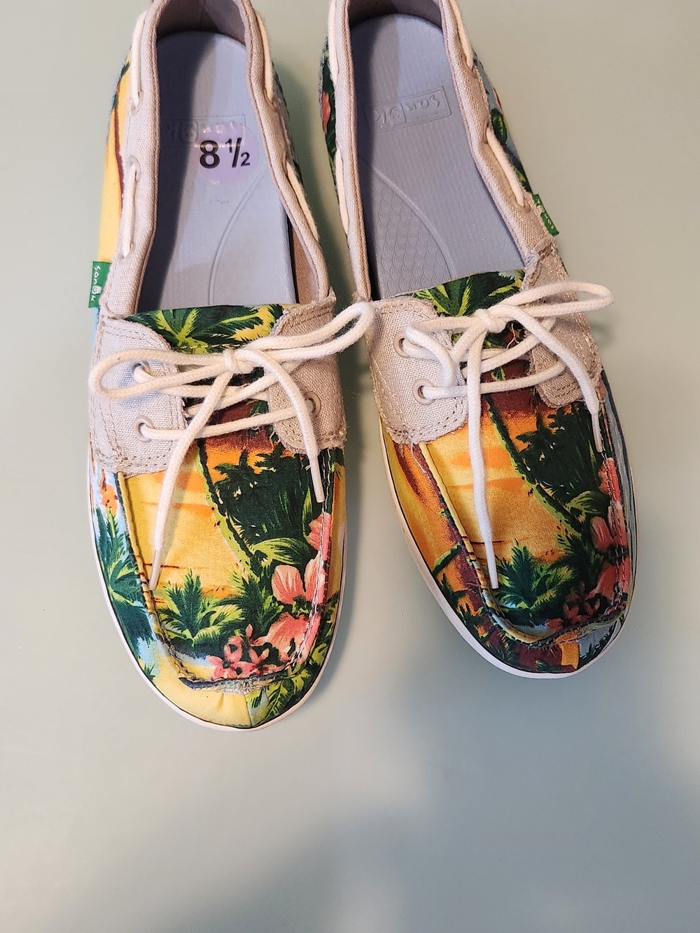 Sanuk Women's Tropical Canvas Boat Shoes in Yellow Floral